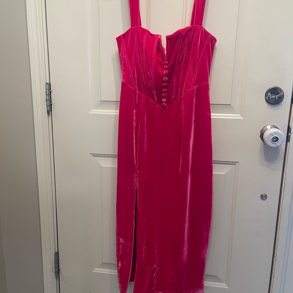 Velvet Pink Dress with Button Detail